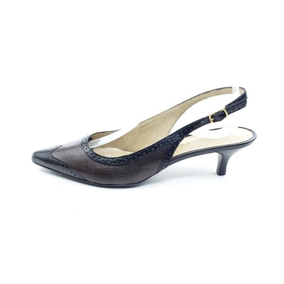Talbots Slingback Kitten Heel Pumps Brown Black Leather Two-Tone Womens Size 7.5 - Picture 9 of 10